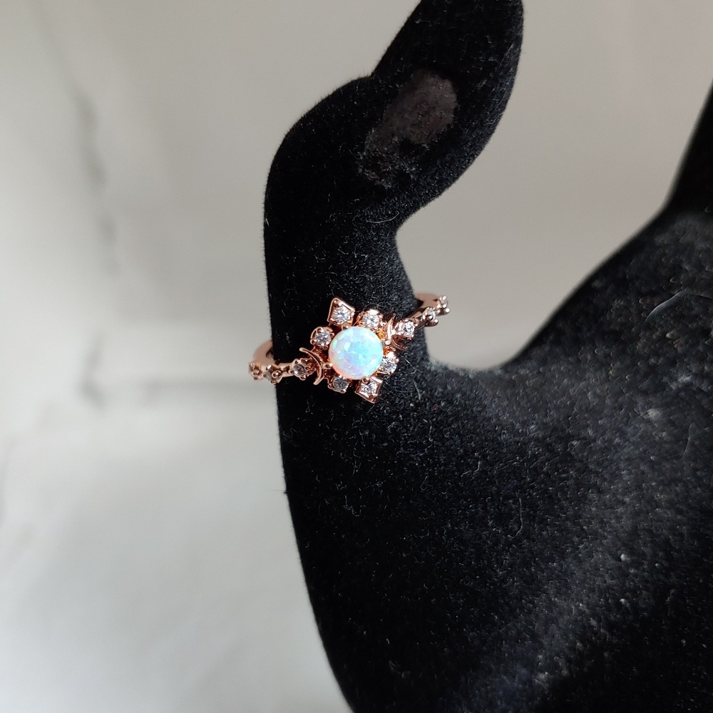 Rose Goldtone Celestial Ring with Opal Stone
